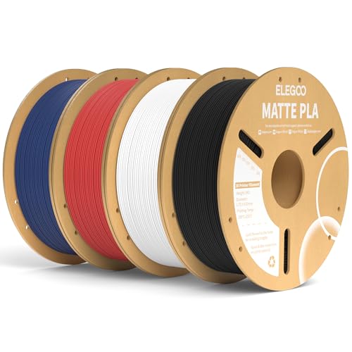ELEGOO Matte PLA Filament Matte Schwarz Weiß Rubinrot Marineblau 4KG, 1.75mm 3D Drucker Filament Maßgenauigkeit +/- 0.02mm, 4 Stück 1kg Kartonspule (2.2lbs) für die meisten FDM 3D Drucker von ELEGOO