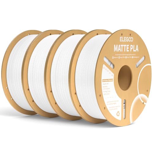 ELEGOO Matte PLA Filament Matte Weiß 4KG, 1.75mm 3D Drucker Filament Maßgenauigkeit +/- 0.02mm, 4 Stück 1kg Kartonspule (2.2lbs) für die meisten FDM 3D Drucker von ELEGOO