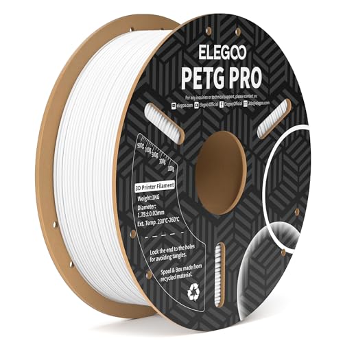 ELEGOO PETG PRO Filament 1,75 mm Weiß 1 KG, Starkes Zähigkeitsfilament Filament-3D-Druckmaterialien, Maßgenauigkeit +/- 0,02 mm, 1 kg Pappspule (2,2 lbs) für die Meisten 3D Printer von ELEGOO