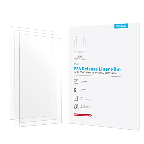 ELEGOO PFA (FEP V2.0) Release Film 3PCS 3D Drucker Zubehör Ersatzteile für ELEGOO Mars 3/Mars 3 Pro Resin 3D Drucker 146 * 195 und 0.127 mm Dicke mit 95 Prozent Lichtdurchlässigkeit von ELEGOO