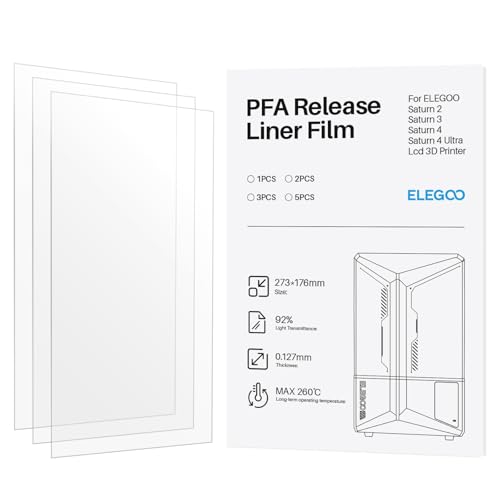 ELEGOO PFA FEP V2.0 Release Film 3PCS 3D Drucker Zubehör Ersatzteile für ELEGOO Saturn 2/Saturn 3/ Saturn 4 Ultra Resin 3D Drucker 273 x 176 MM und 0.127mm Dicke mit 95 Prozent Lichtdurchlässigkeit von ELEGOO