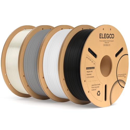 ELEGOO PLA+ Filament 1.75mm Schwarz Weiß Grau Transluzent 4KG, PLA Plus 3D Drucker Filament, Härter und Stärker 3D Druckmaterialien, Maßgenauigkeit +/-0,02mm(4 Stück 1KG/Spool) von ELEGOO