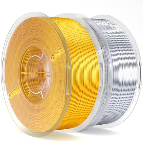ELEGOO PLA Filament 1.75mm Seide Gold Seidensilber 2KG, 3D Drucker Filament Maßgenauigkeit +/- 0,02 mm, 2 Stück 1kg Kunststoffspule Filament-3D-Druckmaterialien Passt für 3D Printer von ELEGOO