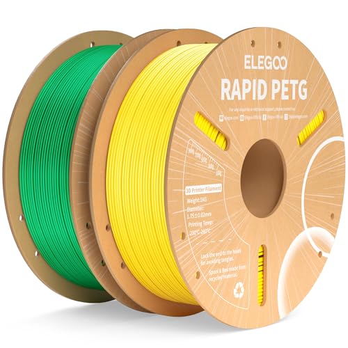 ELEGOO Rapid PETG Filament 1.75mm Gelb Grün 2 KG, High Speed 600mm/s 3D Drucker Filament Maßgenauigkeit +/- 0.02 mm, 2kg Pappspule(4.4lbs) Passend für die Meisten 3D Printer von ELEGOO