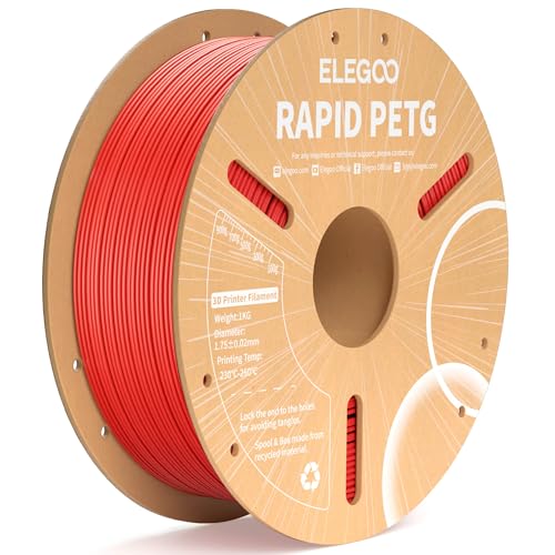 ELEGOO Rapid PETG Filament 1.75mm Rot 1 KG, High Speed 600mm/s 3D Drucker Filament Maßgenauigkeit +/- 0.02 mm, 1kg Pappspule(2.2lbs) Passend für die Meisten 3D Printer von ELEGOO