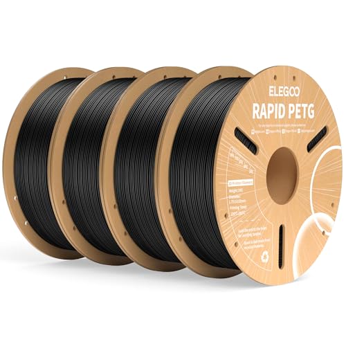 ELEGOO Rapid PETG Filament 1.75mm Schwarz 4 KG, High Speed 600mm/s 3D Drucker Filament Maßgenauigkeit +/- 0.02 mm, 4kg Pappspule(8.8lbs) Passend für die meisten FDM 3D Drucker von ELEGOO