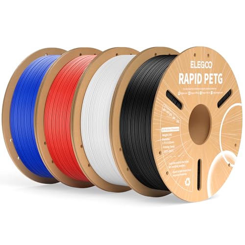 ELEGOO Rapid PETG Filament 1.75mm Schwarz Weiß Rot Blau 4 KG, High Speed 600mm/s 3D Drucker Filament Maßgenauigkeit +/- 0.02 mm, 4kg Pappspule(8.8lbs) Passend für die meisten FDM 3D Drucker von ELEGOO