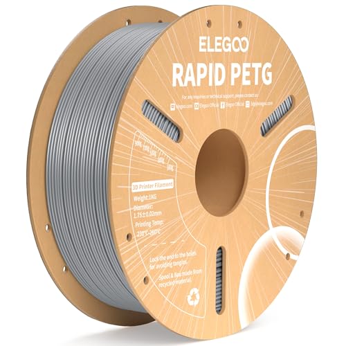 ELEGOO Rapid PETG Filament 1.75mm Silber 1 KG, High Speed 600mm/s 3D Drucker Filament Maßgenauigkeit +/- 0.02 mm, 1kg Pappspule(2.2lbs) Passend für die Meisten 3D Printer von ELEGOO