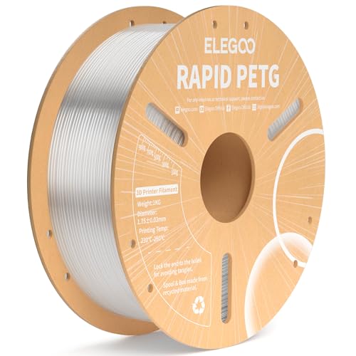 ELEGOO Rapid PETG Filament 1.75mm Transparente 1 KG, High Speed 600mm/s 3D Drucker Filament Maßgenauigkeit +/- 0.02 mm, 1kg Pappspule(2.2lbs) Passend für die Meisten 3D Printer von ELEGOO