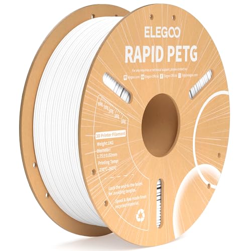 ELEGOO Rapid PETG Filament 1.75mm Weiß 1 KG, High Speed 600mm/s 3D Drucker Filament Maßgenauigkeit +/- 0.02 mm, 1kg Pappspule(2.2lbs) Passend für die Meisten 3D Printer von ELEGOO