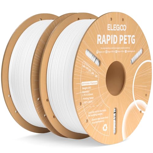 ELEGOO Rapid PETG Filament 1.75mm Weiß 2 KG, High Speed 600mm/s 3D Drucker Filament Maßgenauigkeit +/- 0.02 mm, 2kg Pappspule (4.4lbs) Passend für die Meisten 3D Printer von ELEGOO