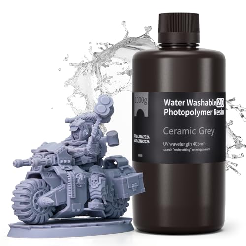ELEGOO Resin Wasser Abwaschbar 2.0 1000g Grau, Geringe Schrumpfung und Hohe Haltbarkeit 395-405 nm Schnelles Aushärten 3D Drucker Water Washable Resin für MSLA/LCD/DLP Resin 3D Drucker ELEGOO Resin Wasser Abwaschbar 2.0 1000g Grau, Geringe Schrumpfung und Hohe Haltbarkeit 395-405 nm Schnelles Aushärten 3D Drucker Water Washable Resin für MSLA/LCD/DLP Resin 3D Drucker von ELEGOO