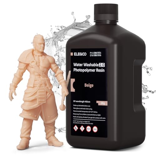 ELEGOO Resin Wasser Abwaschbar 2.0 2000g Beige, Geringe Schrumpfung und Hohe Haltbarkeit 395-405 nm Schnelles Aushärten 3D Drucker Water Washable Resin für MSLA/LCD/DLP Resin 3D Drucker ELEGOO Resin Wasser Abwaschbar 2.0 2000g Beige, Geringe Schrumpfung und Hohe Haltbarkeit 395-405 nm Schnelles Aushärten 3D Drucker Water Washable Resin für MSLA/LCD/DLP Resin 3D Drucker von ELEGOO