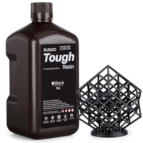ELEGOO Tough Resin 3D Drucker Harz mit Hoher Härte und Flexibilität, Niedriger Viskosität, Geringer Schrumpfung, Kompatibel mit MSLA/LCD/DLP 3D-Druckern, Schwarz 2000g von ELEGOO