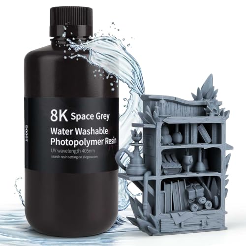 ELEGOO 8K Wasser abwaschbar Photopolymer Resin 405nm LCD UV-härtendes Harz am besten für Saturn 2 8K LCD 3D Drucker Space Grau 1000G von ELEGOO
