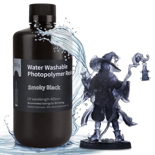 ELEGOO Wasser Waschbares 3D Drucker Resin, Water Washable UV Resin 405nm Photopolymer Harz für MSLA/DLP/LCD 3D Drucker Rauchiges Schwarz 1000g von ELEGOO