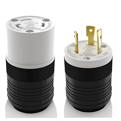 ELEGRP NEMA L6-30P & NEMA L6-30R Verriegelungsstecker und Anschluss-Set, Generator Twist Lock Steckdose, 30 Ampere 250 V 2 Pol 3 Draht Erdung, UL gelistet (1 Set, Schwarz/Weiß) ) von ELEGRP