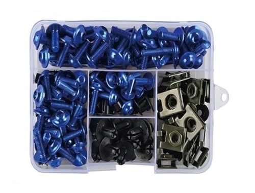 ELEKMPMGTD M5 M6 Schrauben Schrauben Kit Mutternclips Für Suzuki Motorrad Verkleidung Windschutzscheibe Verkleidungsschraubensatz(Blau) von ELEKMPMGTD