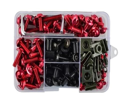 ELEKMPMGTD M5 M6 Schrauben Schrauben Kit Mutternclips Für Suzuki Motorrad Verkleidung Windschutzscheibe Verkleidungsschraubensatz(Rot) von ELEKMPMGTD