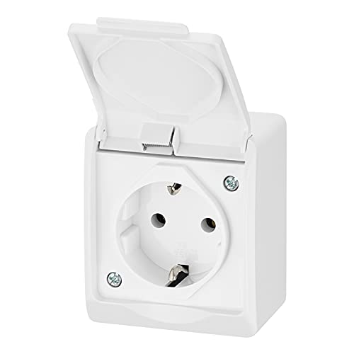 ELEKTRO-PLAST Aufputz 1-Fach Einfach Steckdose IP44 Wassergeschützt Außenbereich Weiß von ELEKTRO-PLAST