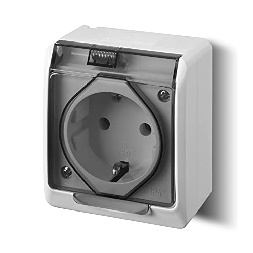 ELEKTRO-PLAST HERMES Aufputz 1-Fach Einfach Steckdose IP44 Wassergeschützt Außenbereich Grau Rauchglas von ELEKTRO-PLAST