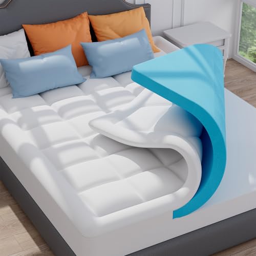 ELEMUSE Matratzen Topper 140x200cm, H4 Hart Gel Topper mit Waschbarem Flauschigem Bezug und Gelschaum, 7CM Höhe Weicher und Bequemer Matratzentopper für Boxspringbett und Unbequeme Betten Schlafsofa von ELEMUSE