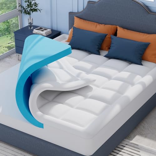 ELEMUSE Matratzen Topper 200x200cm, H3 Gel Topper mit Waschbarem Flauschigem Bezug und Gelschaum, 7CM Höhe Weicher und Bequemer Matratzentopper für Boxspringbett und Unbequeme Betten Schlafsofa von ELEMUSE