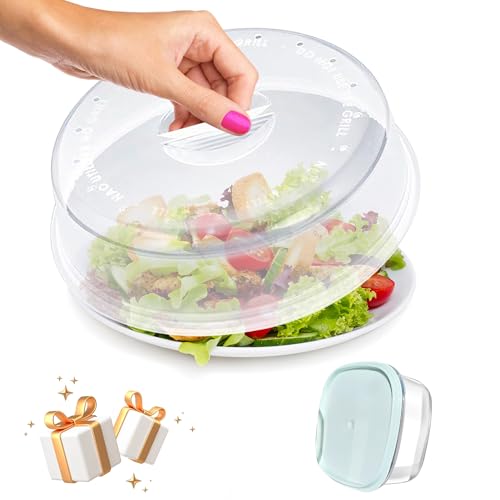 ELENANO | Mikrowellenhaube | Mikrowellendeckel | Abdeckung mikrowelle | Mikrowelle abdeckhaube | Microwave cover | Mikrowellen deckel | Mikrowellen abdeckung 24 cm | 1 Frischhaltedosen als Geschenk von ELENANO