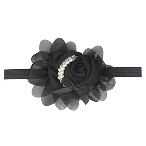 ELENXS Schwarz Baby Mädchen Chiffon Blume Stirnband Perle Haarband Neugeborene Säugling Kleinkind Kopfbedeckung Geburtstag Party Fotografieren Kopfschmuck von SamGreatWorld von ELENXS