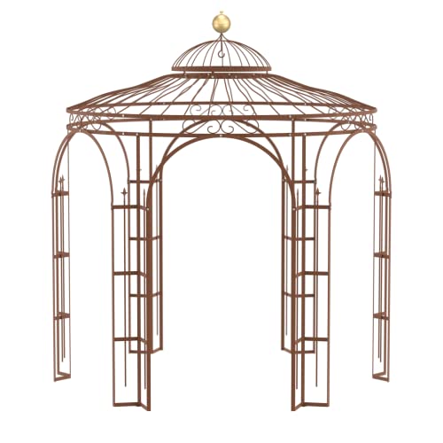 ELEO Milano wunderschöner Gartenpavillon Winterfest I Stabiler Rundpavillon Roh Edelrost Ø 2,9 m I Romantischer Rosenpavillon aus Schmiedeeisen mit Messingkugel I Pavillon für Garten von ELEO