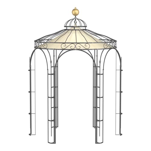 ELEO Siena wunderschöner Gartenpavillon Winterfest I Stabiler Rundpavillon Anthrazit Ø 2,1 m I Stabiler Rosenpavillon aus Schmiedeeisen mit Sonnensegel & Messingkugel I Pavillon für Garten von ELEO