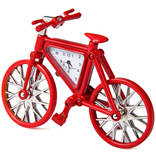 ELEOPTION Modern Standuhr Fahrrad Design Uhr Rechteckige Edelstahl-Körper-Zifferblatt gutes Geschenke für Kinder und Junge auch Kinderzimmer Arbeitszimmer Dekaration Rot von ELEOPTION