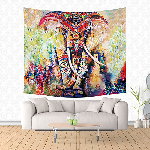 ELEOPTION Wandteppich Mandala Moderne Tapisserie Yoga Matte Wand Hängende Dekoration für Wohnung Wohnheim Schlafzimmer Wohnzimmer Tisch Couch Cover Square Strandtuch (150 x 130cm, Indien Elefant) von ELEOPTION