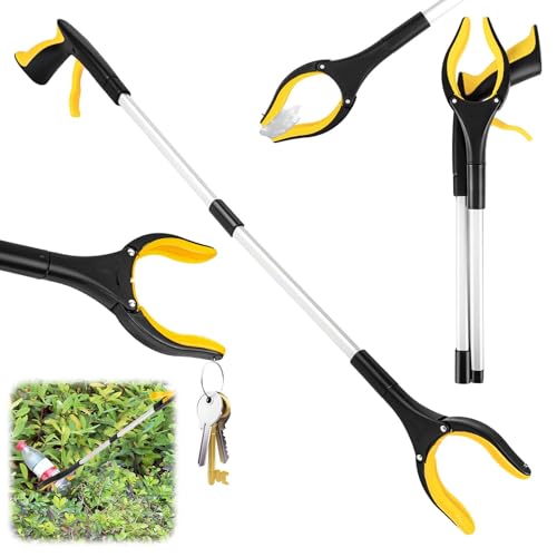 ELEPRUC 82cm Greifzange für Senioren, Folding Greifer mit Magnet-Greifarm, 360° Drehbar Müllzange Greifzange, Langer Müllgreifer, rutschfest Gummi Greifer, Müllgreifer für die Müllabfuhr(Gelb) von ELEPRUC
