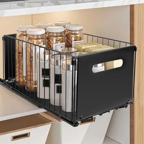 ELEPRUC Teleskopschublade Ausziehbare Schublade Küche, Kein Bohren und Nageln Erforderlich KüChenschublade, Metall Pull Out Drawer für Küchenschränke(37 x 19 x 24.5cm) von ELEPRUC