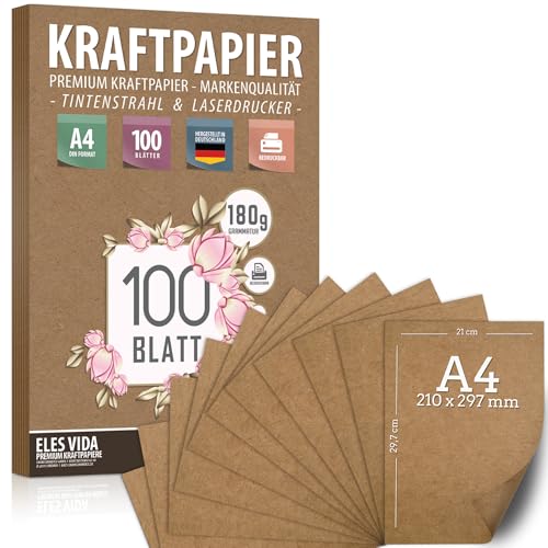 100 Blatt Kraftpapier A4 Set - 180 g - 21 x 29,7 cm - DIN Format - Bastelpapier & Naturkarton Pappe Blätter aus Kraftkarton zum Drucken, Kartonpapier Basteln für Vintage Hochzeit Geschenke Etiketten 100 Blatt Kraftpapier A4 Set - 180 g - 21 x 29,7 cm - DIN Format - Bastelpapier & Naturkarton Pappe Blätter aus Kraftkarton zum Drucken, Kartonpapier Basteln für Vintage Hochzeit Geschenke Etiketten von ELES VIDA