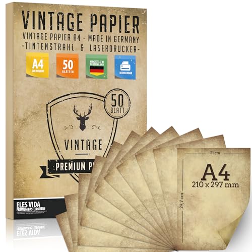 50 Stück Altes Papier 100g/qm DIY DIN A4 Antik Briefpapier beidseitig Druck Kommunion, Papierrolle für Landkarte, Kinder Schatzsuche, Historische Einladungen, Auszeichnungen - DEUTSCHE HERSTELLUNG 50 Stück Altes Papier 100g/qm DIY DIN A4 Antik Briefpapier beidseitig Druck Kommunion, Papierrolle für Landkarte, Kinder Schatzsuche, Historische Einladungen, Auszeichnungen - DEUTSCHE HERSTELLUNG von ELES VIDA