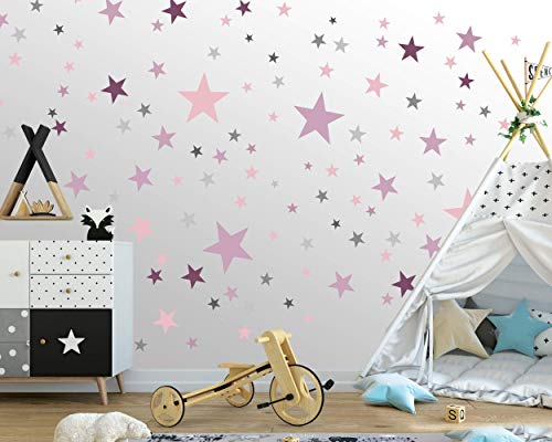 75 Sterne Wandtattoo fürs Kinderzimmer - Wandsticker Set - Pastell Farben, Baby Sternenhimmel zum Kleben Wandaufkleber Sticker Wanddeko - Wandfolie, Kleinkinder, Erstausstattung, Grau - Pink - Lila von ELES VIDA