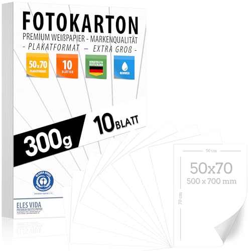 Fotokarton WEISS 300g/m² - 50x70 cm - PREMIUM Zeichenpapier - unbedruckt für Bastelarbeiten, Präsentationen, Basteln, DIY Tonpapier - BLAUER ENGEL zertifiziert - MADE IN GERMANY von ELES VIDA