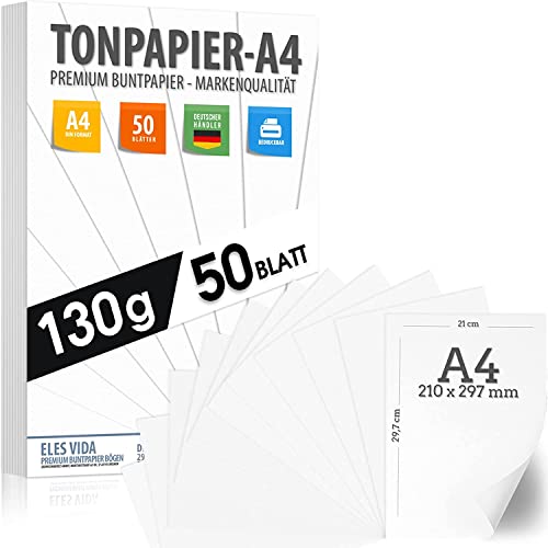 TONZEICHENpapier 50 Blatt - 130g stark – Dickes Druckerpapier - Bastel Bogen - Stabiles Zeichenpapier, Pappe zum Basteln, Zeichenkarton - DIY - Kreativ von ELES VIDA