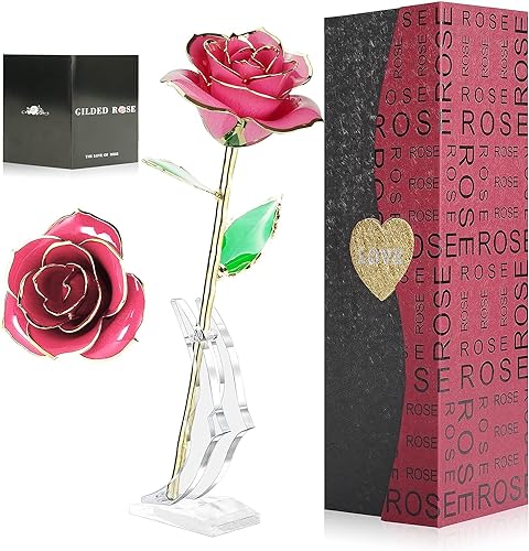 ELEUTH 24K Gold Rose, Ewige Rose Vergoldete Konservierte Rose mit Stand und Geschenkbox Geburtstagsgeschenk für Frauen/Freundin/Hochzeitstag/Muttertagsgeschenke für Mama von ELEUTH