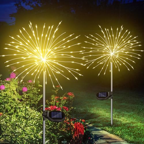 ELEUTH Gartendeko Solarleuchten für Außen, 2 Stück 150 LED Solarlichter Pusteblume,8 Modi Solarlampen Feuerwerk Gartenstecker Wasserdicht für Pathway Garten Wege Rasen Balkon Terrasse Dekoratives von ELEUTH