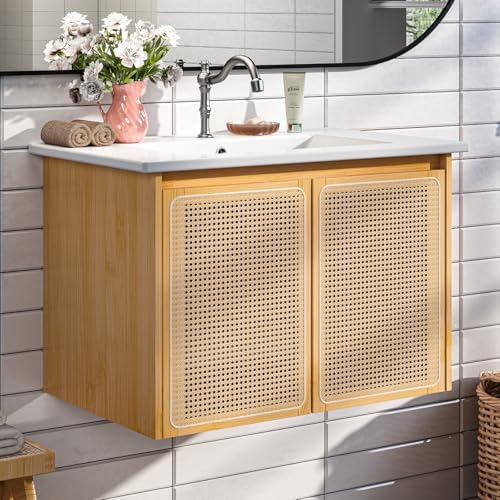 ELEVACHIC 76,2 cm Bambus-Badezimmer-Waschtisch mit Einzelwaschbecken, kleiner massiver Holz-Wandhalterung, Badezimmerschrank, Bauernhaus, schwimmender Aufbewahrungsschrank mit 2 sanft schließenden ELEVACHIC 76,2 cm Bambus-Badezimmer-Waschtisch mit Einzelwaschbecken, kleiner massiver Holz-Wandhalterung, Badezimmerschrank, Bauernhaus, schwimmender Aufbewahrungsschrank mit 2 sanft schließenden von ELEVACHIC