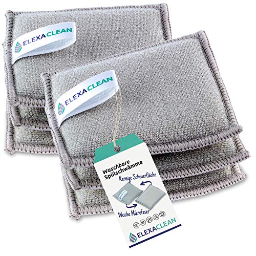 ELEXACLEAN Spülschwamm Topfreiniger Schwämme (6er Set, 10x8 cm, Grau) waschbar zum wiederverwenden, mit Mikrofaser von ELEXACLEAN