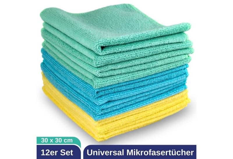 ELEXACLEAN Universal Reinigungstücher Mikrofasertuch (Set, 12-tlg., 30x30 cm, fusselfrei, streifenfrei, saugfähig) von ELEXACLEAN
