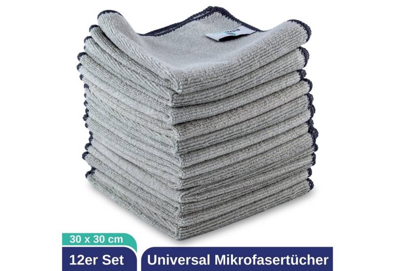 ELEXACLEAN Universal Reinigungstücher Mikrofasertuch (Set, 12-tlg., 30x30 cm, fusselfrei, streifenfrei, saugfähig) von ELEXACLEAN