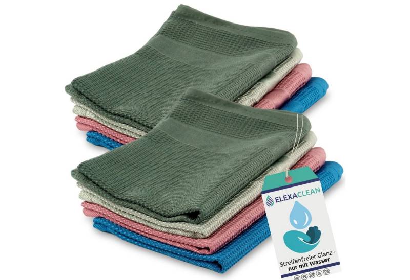 ELEXACLEAN WUNTU Universal Mikrofasertuch (40x55 cm, Set, 8-tlg., mehrfarbig, streifenfrei, fusselfrei, reinigt nur mit Wasser) von ELEXACLEAN