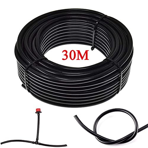 ELEpure 30m Tropfschlauch Bewässerungssystem Garten | 4/7 mm PVC-Wasserschlauch mit Mikro-Tropftechnik für Rasen, Gewächshaus & Balkon | Witterungsbeständige Wasserleitung aus Kunststoff von ELEpure