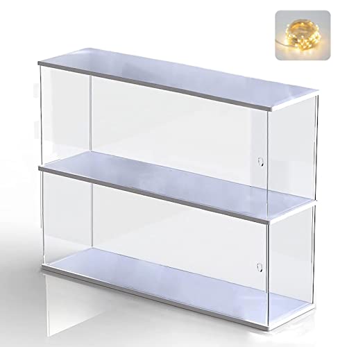 Acryl Vitrine Schaukasten mit Licht 2 Stufen, Transparent Display Case Box Sammlervitrine für Popmart Collectibles, Mini Vitrine Klein mit Tür für Lego Figuren, Actionfiguren (Weiß, 39.5x9.6x27.5cm) von ELEpure