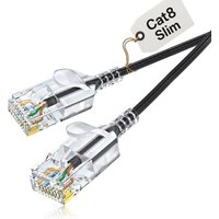 Elfcam - 2 m Slim Ethernet-Netzwerkkabel Cat 8 Rund Schwarz lan wan sftp 32AWG, 2000 MHz 40 Gbps mit Hochwertigen RJ45-Steckern von ELFCAM